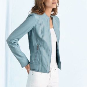 Neiman Marcus Exclusive light blue 100% leather jacket